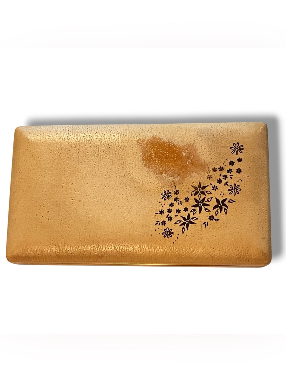 Vtg 60s Mele Jewelry Box Cream Floral Embossed Gold Trim Blue Velvet Interior